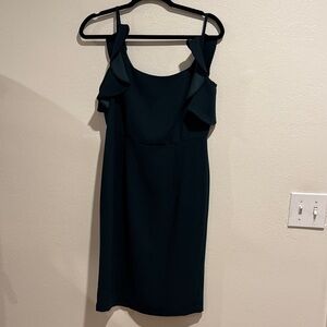 Nanette Lepore Deep Green Ruffle-Shoulder Midi Dress